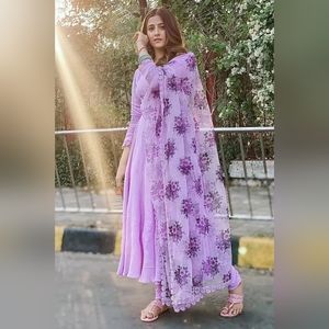 Georgette anarkali with Georgette floral dupatta